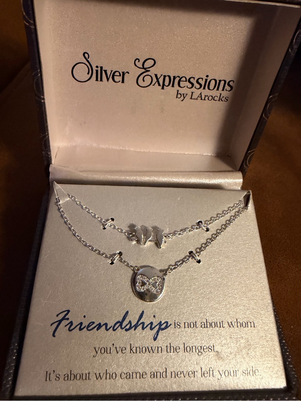 Rocks Silver Layered Friendship Necklace with Butterfly and Infinity Charms